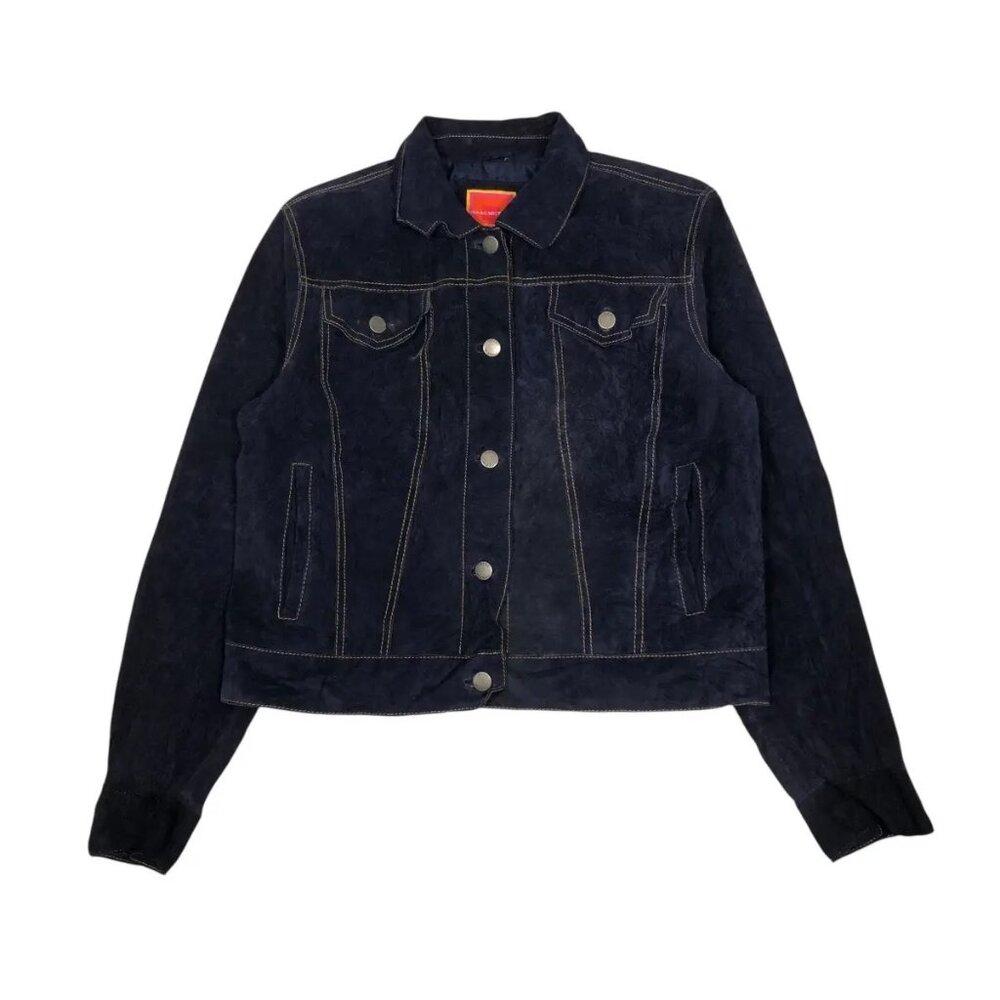 Cropped Trucker Jacket - Blue Leather